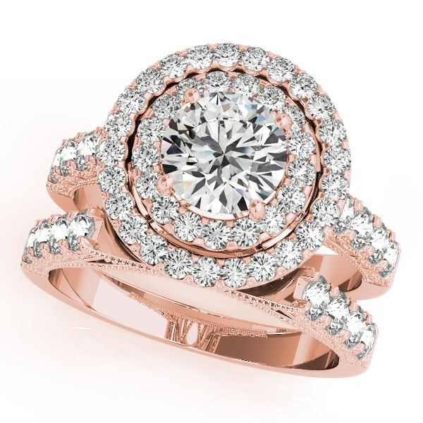 Certified 1.90 Ctw SI2/I1 Diamond 14K Rose Gold Engagement Halo Set Ring: Center Diamond Approx Weight: 1.00 Ctw (Round Cut) Center Color: J-K Center Stone Clarity: SI2/I1 Center Stone Setting: Prong Side Stone 0.90 Ctw Side Stone Color: J-K Stone Clarity: SI2/I1 Stone