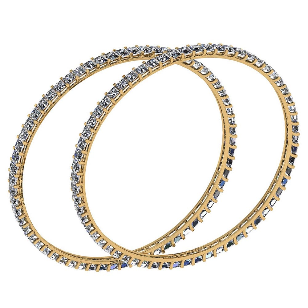 Certified 12.40 Ctw Diamond VS/SI1 Bangles 18K Yellow Gold Made In USA: Center Stone Approx Weight: 12.40 Ctw (124 Pcs Round) Center Stone Color: White G-H Diamond Stone Clarity: VS/SI1 Stone Setting: Prong Metal Weight: Approx 15.47 Gram Bangles Size: 57 mm 225 Inches 18