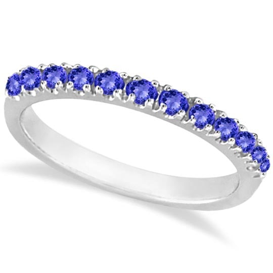 Tanzanite Stackable Band Anniversary Ring Guard 14k White Gold 0.38ctw: CENTER STONE; Tanzanite CENTER STONE CLARITY; CENTER STONE COLOR; CENTER STONE SETTING; Prong SIDE STONE CLARITY; SIDE STONE COLOR; SIDE STONE SETTING; ctw OF SIDE STONE: SIDE STONE QUALITY; 