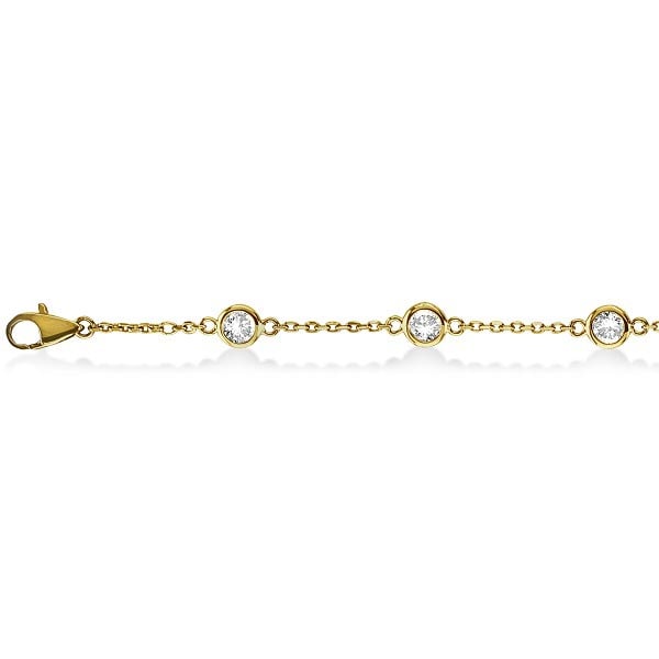 Diamond Anklet Bracelet Bezel Set 14K Yellow Gold 0.50ctw: CENTER STONE; Diamond CENTER STONE CLARITY; SI1-SI2 CENTER STONE COLOR; J-K CENTER STONE SETTING; Bezel SIDE STONE CLARITY; SIDE STONE COLOR; SIDE STONE SETTING; ctw OF SIDE STONE: SIDE STONE