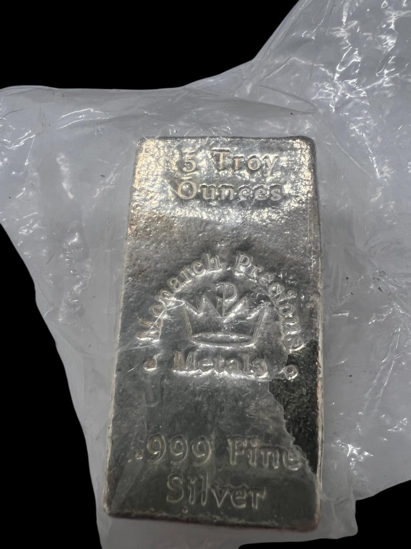 5 oz Monarch Precious Metals 5 Troy Ounce .999 Fine Silver Poured Bar (1 of 1)