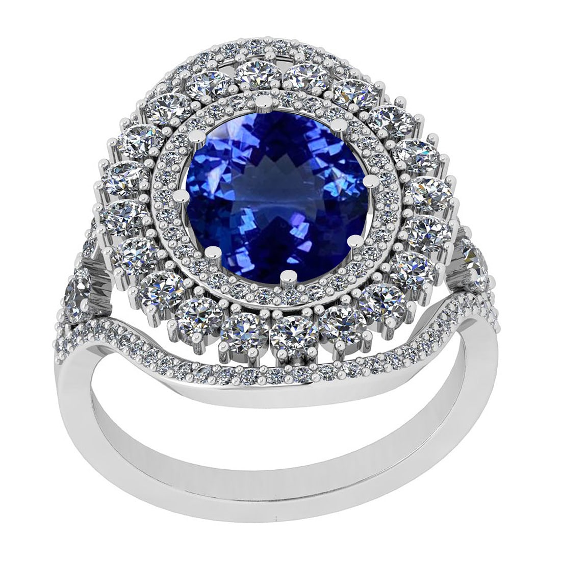 Certified 4.08 Ctw VS/SI1 Tanzanite And Diamond 14K White Gold Victorian St: Center Stone Approx Weight: 3.47 Ctw (Oval Cut) Center Stone Color: Tanzanite Center Stone Setting: Prong Side Stone 0.61 Ctw Side Stone Color: J-K Stone Clarity: VS/SI1 Stone Setting: Prong Metal