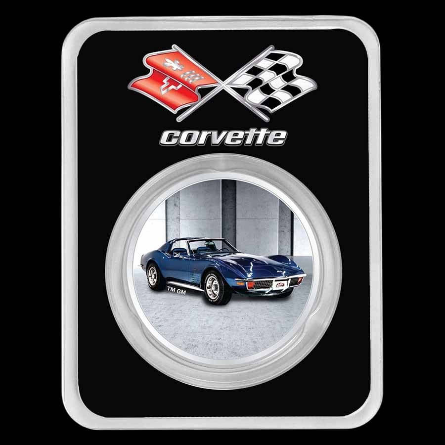Corvette (1972) Blue Stingray 1 oz Colorized Silver w/ TEP (1 of 1)