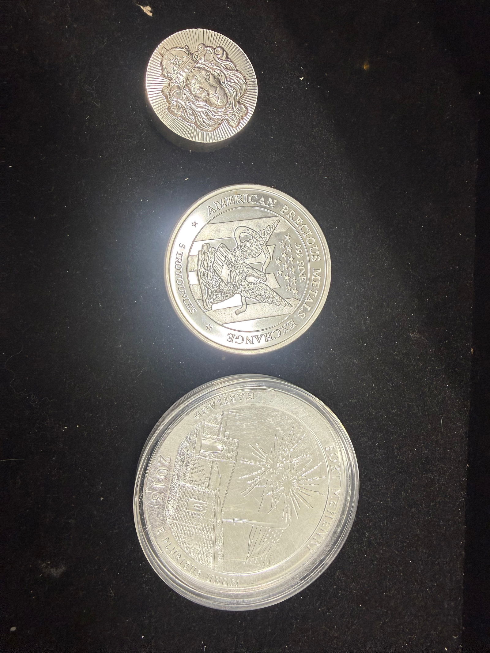 Lot of 5 Ounce Coins of Varying Mints Pure Silver .999 3 pieces (1 of 1)