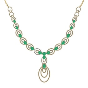 23.80 Ctw SI2/I1 Emerald And Diamond 14K Yellow Gold Victorian Style Necklace