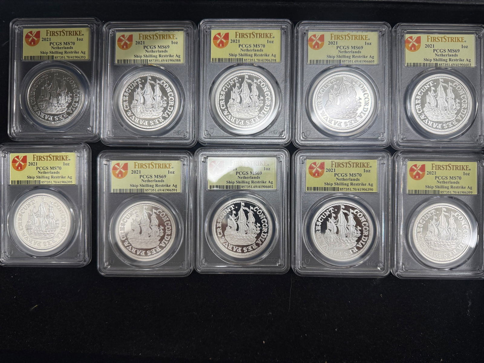 2021 Netherlands 1 Ounce Pure Silver Ship Shilling MS-70 & MS-69 First Stri: 2021 Netherlands 1 Ounce Pure Silver Ship Shilling MS-70 & MS-69 First Strike 10 pieces #PAPPS98359v15