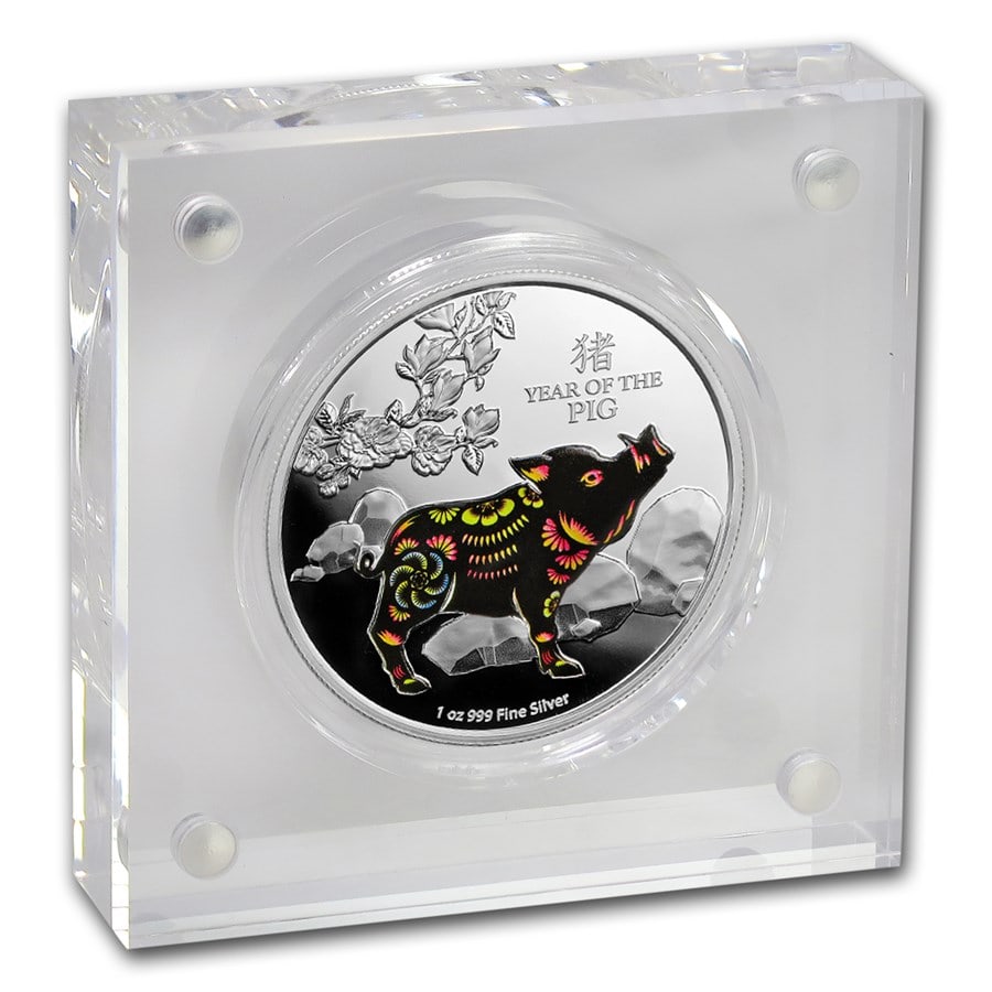 2019 Niue 1 oz Silver $2 Colorized Lunar Year of the Pig: 2019 Niue 1 oz Silver $2 Colorized Lunar Year of the Pig #PAPPS98551v15