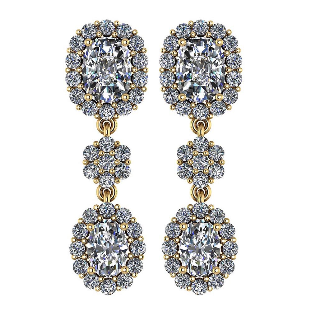Certified 10.48 Ctw Diamond Hanging stud Earrings For beautiful ladies 18k: Center Stone Weight ; 7.00 Ctw (2 Pcs Chusion) Top Stone Weight: 1.50 Ctw (2 Oval) Diamond Stone Color: White G-H Diamond Stone Clarity: I1/I2 Side Stone Weight :1.98 Ctw Diamond Stone Color: White