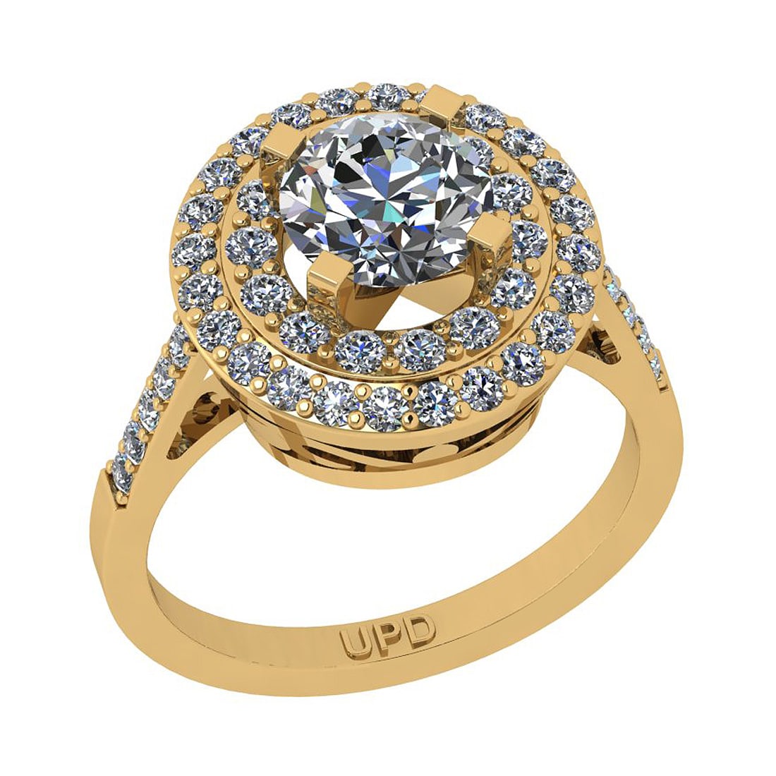2.39 Ctw SI2/I1 Gia Certified Center Diamond 14K Yellow Gold Engagement Hal: Center Diamond Weight : 1.25 Ctw ( Round Cut GIA Certified ) Center Diamond Color :-J-K Center Stone Setting : Prong Center Clarity : SI2/I1 Side Stone Weight Of Ctw 1.14 Ctw Side Stone Color : J-K
