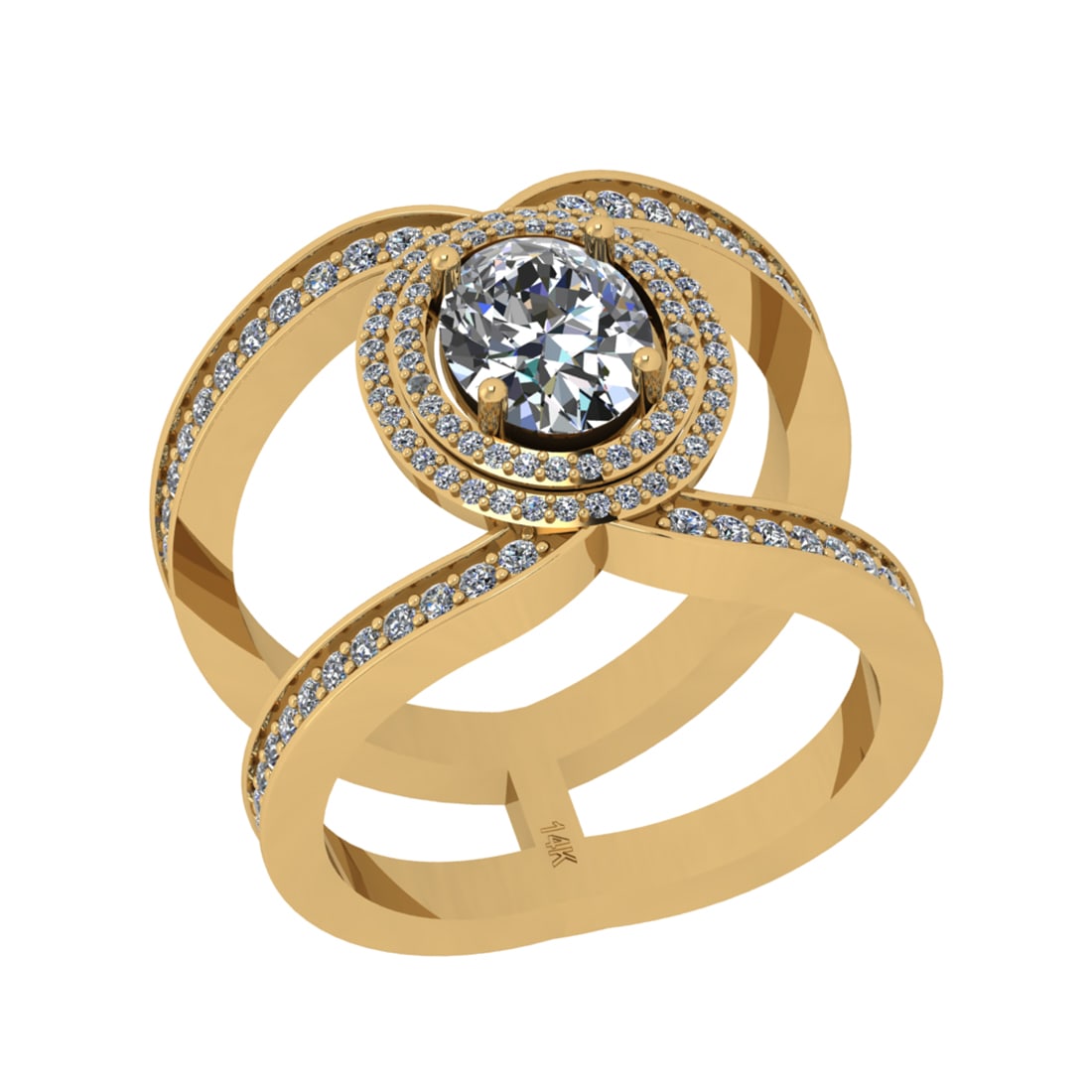 2.30 Ctw SI2/I1 Diamond 14K Yellow Gold Bridal Wedding Halo Ring (1 of 2)