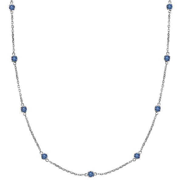 Fancy Blue Station Necklace 14k White Gold 2.00ctw: CENTER STONE; Diamond CENTER STONE CLARITY; SI CENTER STONE COLOR; Fancy Blue CENTER STONE SETTING; Bezel SIDE STONE CLARITY; SIDE STONE COLOR; SIDE STONE SETTING; ctw OF SIDE STONE: SIDE STONE QUALIT