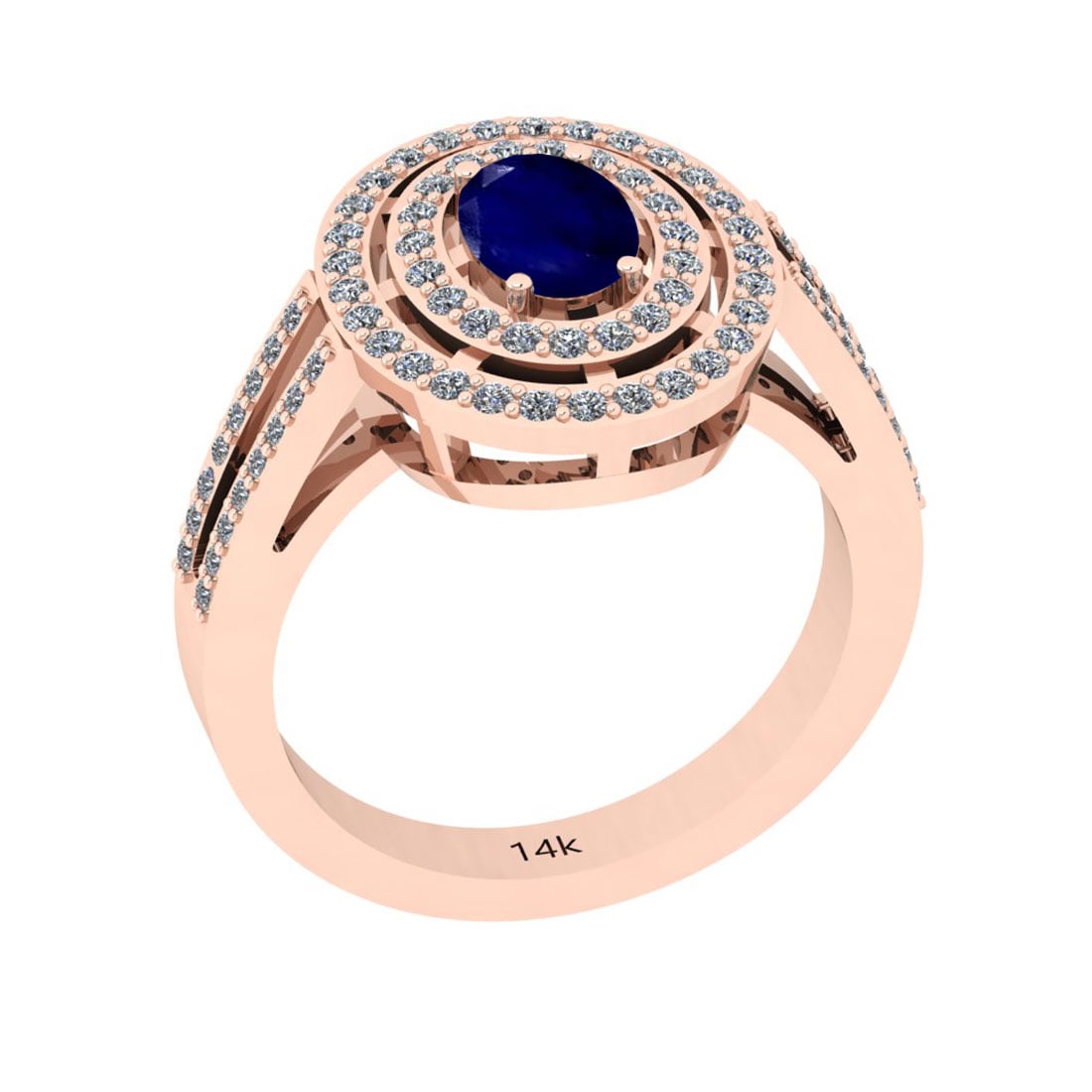 1.24 Ctw I2/I3 Blue Sapphire And Diamond 14k White Gold Ring: Center Stone Weight ; 0.70 Ctw ( 1 Pec Oval) Center Stone Color : Blue Sapphire Center Stone Setting ; Prong Side Diamond Weight of Ctw ; 0.54 ctw Side Diamond Color : J-K Side Stone Setting: Prong