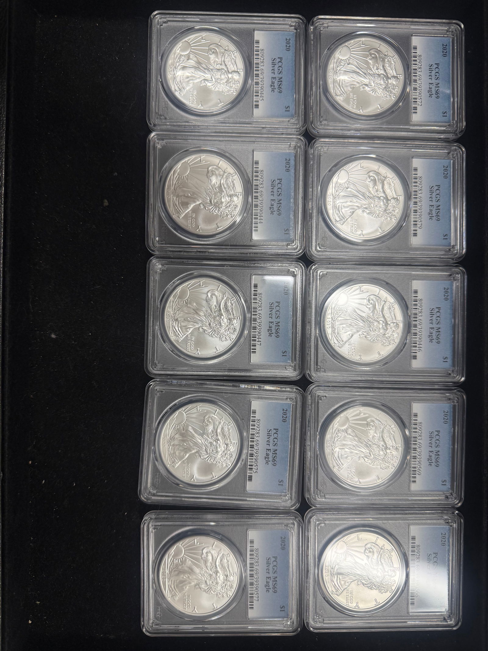 Lot of 2020 PCGS MS69 Certified American Silver Eagles .999 10 pieces (1 of 1)