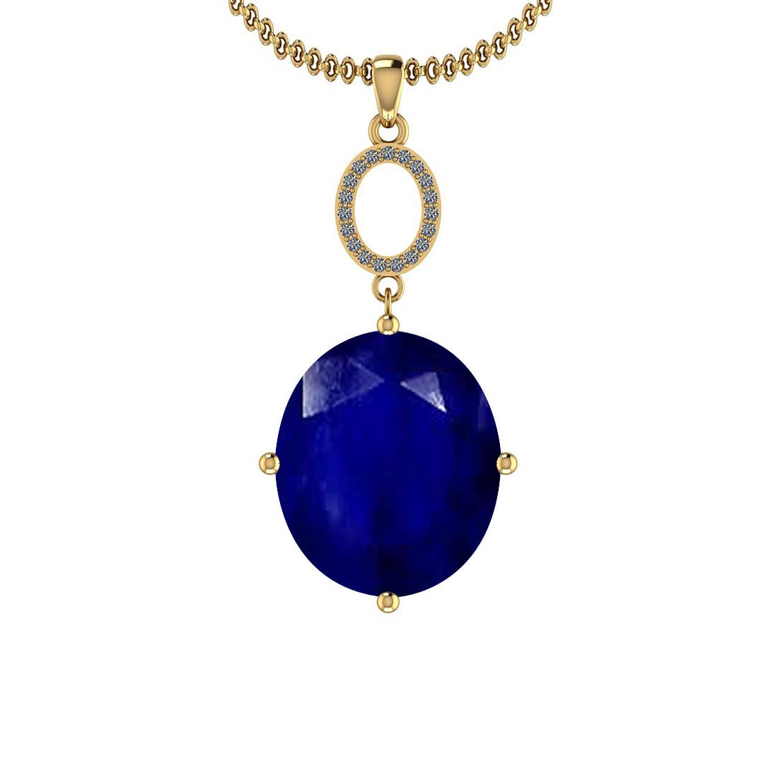 4.05 Ctw I2/I3 Blue Sapphire And Diamond 14K Yellow Gold Pendant: Color Stone Weight : 3.85 Ctw (1 Psc Oval ) Center Stone Color : Blue Sapphire Center Stone Setting : Prong Side Stone Weight Of Ctw 0.20 Ctw Side Stone Color : J-K Stone Clarity : I2/I3 Stone Setting