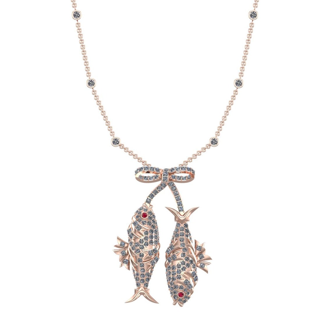 3.21 Ctw SI2/I1 Ruby and Diamond 14K Rose Gold Pisces Zodiac symbol Yard Ne (1 of 1)