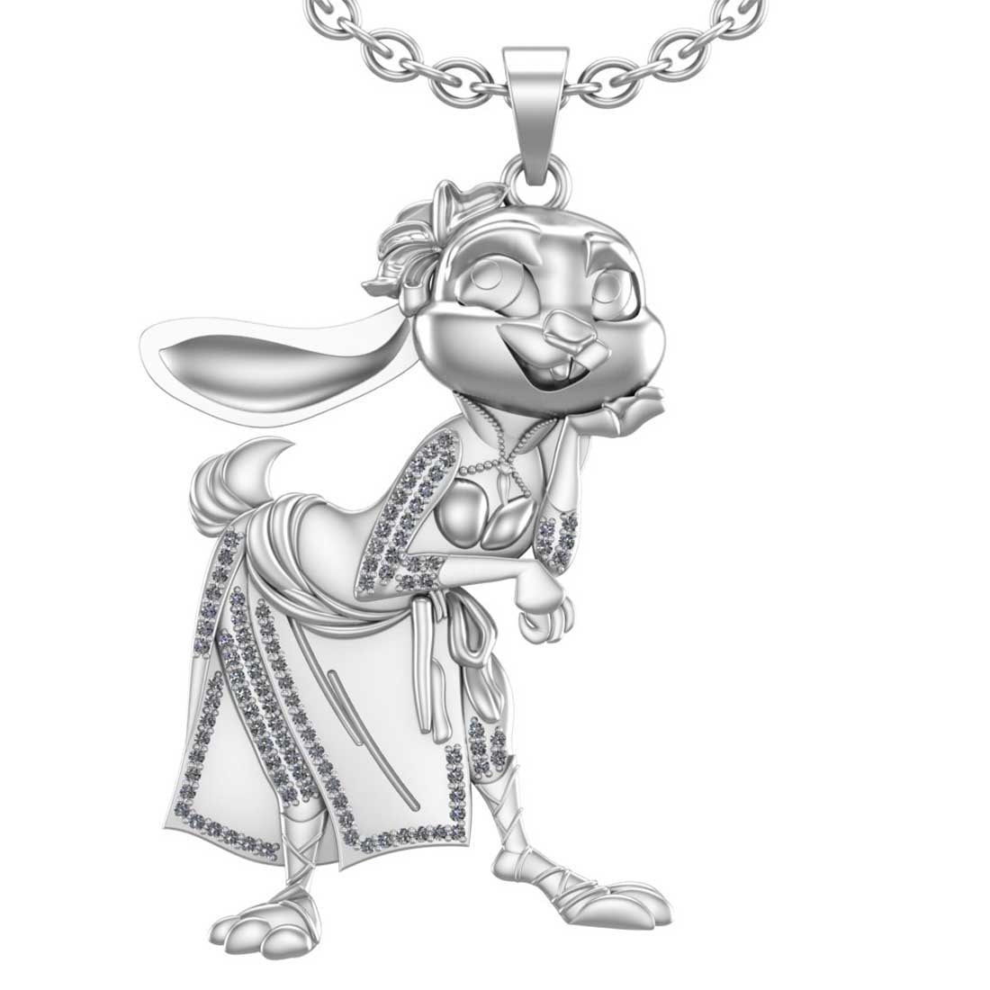 0.49 Ctw SI2/I1 Diamond 14K White Gold Baby Bunny Pendant Necklace (1 of 1)