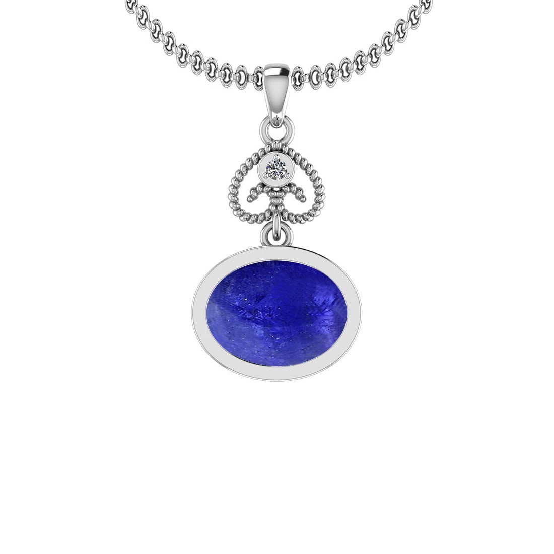 Certified 5.43 Ctw Tanzanite and Diamond I1/I2 14K White Gold Victorian Sty: Color Stone Approx Weight: 5.40 Ctw (1 pcs Oval Cabochon) Center Stone Color: Tanzanite Center Stone Setting: Bezel Side Stone Approx Weight: 0.03 Ctw Side Stone Color: J-K Stone Clarity: I1/I2 Stone