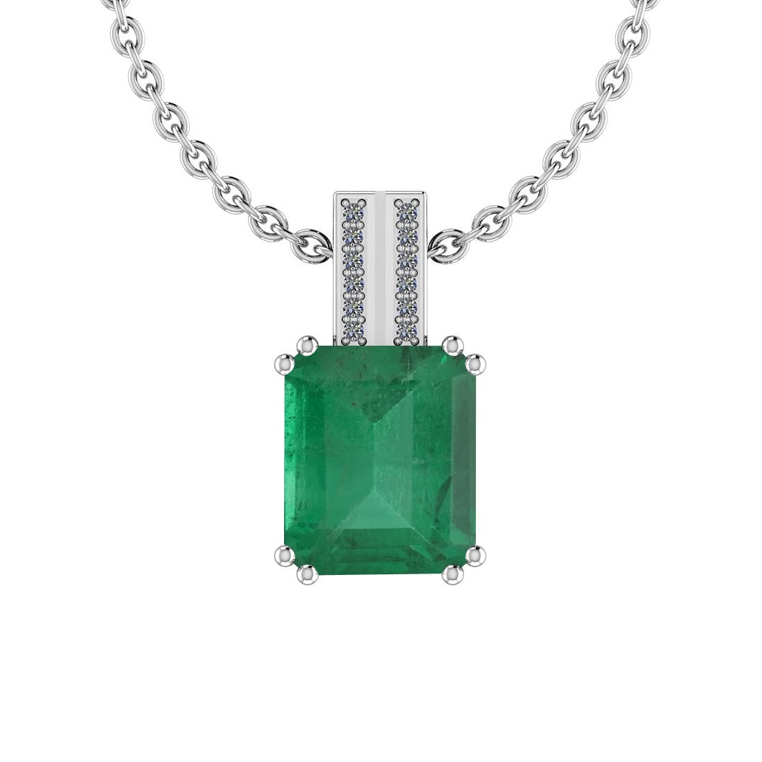 Certified 6.40 Ctw Emerald and Diamond I2/I3 14K White Gold Victorian Style: Color Stone Approx Weight: 6.32 Ctw (1 pcs Emerald Octo) Center Stone Color: Emerald Center Stone Setting: Prong Side Stone Approx Weight: 0.08 Ctw Side Stone Color: J-K Stone Clarity: I2/I3 Stone