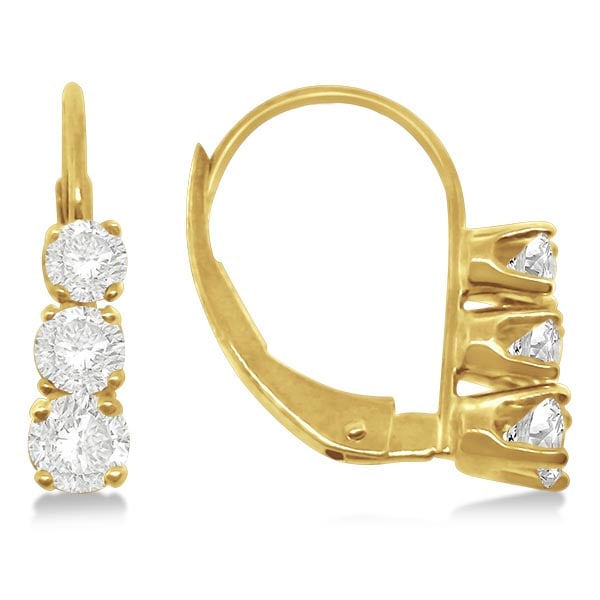 Three-Stone Leverback Diamond Earrings 14k Yellow Gold 0.50ctw (1 of 1)