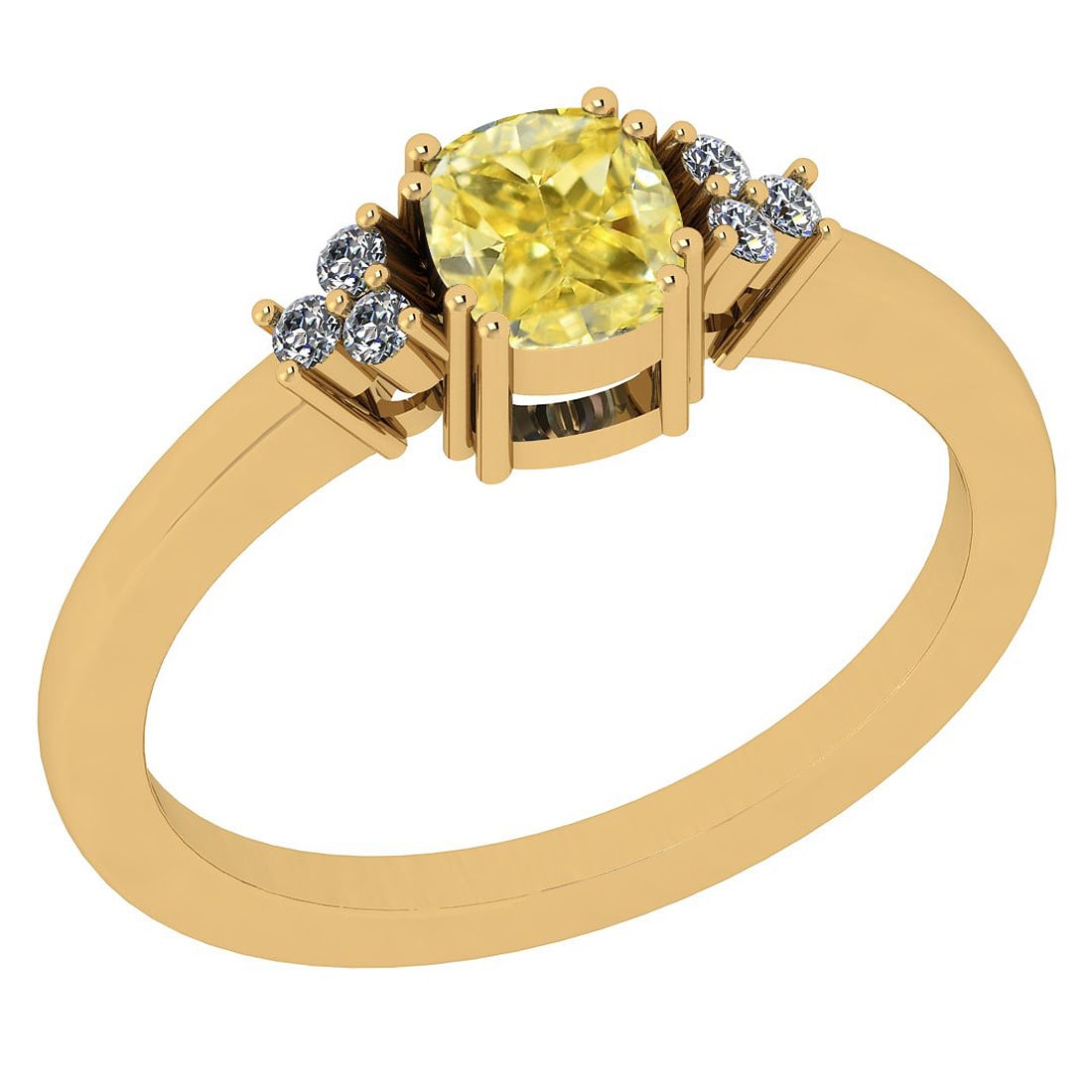 Certified 0.81 Ct GIA Certified Natural Fancy Yellow Diamond And White Diam: Center Stone Approx Weight: 0.73 Ctw (1psc Cushion Cut) GIA Certified Center Stone Color: Natural Fancy Yellow Diamond Center Stone Clarity: I1/I1 Stone Setting: Prong Side Stone Approx Weight: 0.08 c