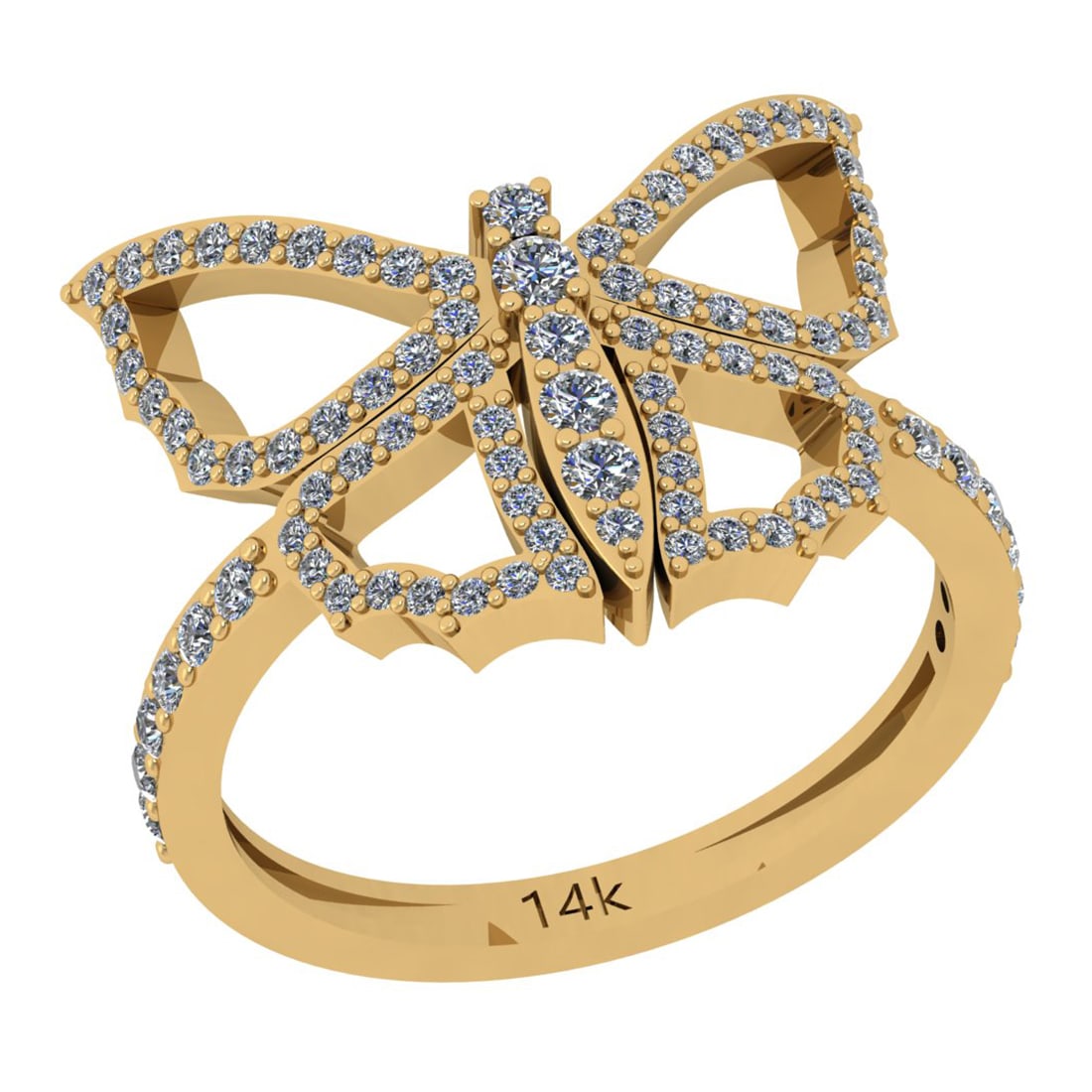 0.70 Ctw Si2/i1 Diamond 14K Yellow Gold Creature butterfly Ring: Total Weight : 0.70 Ctw (Round Cut ) Diamond Stone Color : J-K Stone Clarity : Si2/i1 Diamond Stone Setting : Prong Metal Weight : Approx 3.50 Gram 14K Yellow Gold Creature butterfly Ring Current