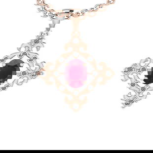 1.40 Ctw SI2/I1 Ruby And Diamond 14K Rose Gold Vintage Style Pendant: Center Stone Weight : 1.20 Ctw (Oval Cut) Center Stone Color :-Ruby Center Stone Setting : Prong Side Stone Weight Of Ctw 0.20 Ctw Side Stone Color : G-H Stone Clarity :SI2/I1 Stone Setting : Prong