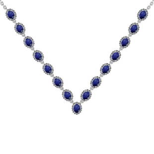 37.75 Ctw SI2/I1 Blue Sapphire And Diamond 14K White Gold Victorian Style N: Color Stone Weight : 24.75 Ctw ( 33 Psc Oval Cut ) Center Stone Color :-Blue Sapphire Center Stone Setting : Prong Side Stone Weight Of Ctw 13.00 Ctw Side Stone Color : G-H Stone Clarity : SI2/I1