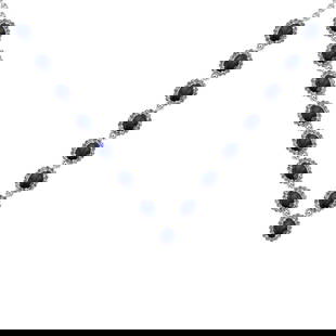 37.75 Ctw SI2/I1 Blue Sapphire And Diamond 14K White Gold Victorian Style N: Color Stone Weight : 24.75 Ctw ( 33 Psc Oval Cut ) Center Stone Color :-Blue Sapphire Center Stone Setting : Prong Side Stone Weight Of Ctw 13.00 Ctw Side Stone Color : G-H Stone Clarity : SI2/I1