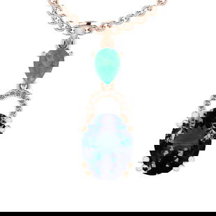 Certified 5.36 Ctw VS/SI1 Tanzanite,Emerald And Diamond 14K Rose Gold Vinta: Center Stone Approx Weight: 4.80 Ctw (Oval Cut) Center Stone Color: Tanzanite Center Stone Setting: Prong Color Stone Weight: 0.50 ctw stone Color: Emerald (Pear Cut )Setting: Prong Side Stone 0.06