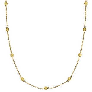 Fancy Yellow Canary Station Necklace 14k Gold (2.00ct): METAL TYPE: 14k Yellow Gold ;TOTAL CARAT WEIGHT: 2 ;NAME OF CENTER STONE: Diamond ;CENTER STONE SHAPE: Round ;CENTER STONE CLARITY: SI ;CENTER STONE COLOR: Fancy Yellow ;CENTER STONE SETTING: Bezel
