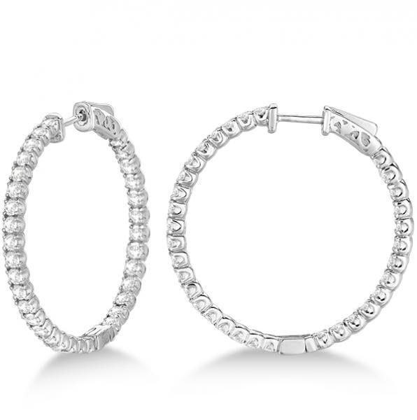 Large Round Diamond Hoop Earrings 14k White Gold 3.25ctw: CENTER STONE; Diamond CENTER STONE CLARITY; SI1-SI2 CENTER STONE COLOR; J-K CENTER STONE SETTING; Prong SIDE STONE CLARITY; SIDE STONE COLOR; SIDE STONE SETTING; ctw OF SIDE STONE: SIDE STONE QUALITY;