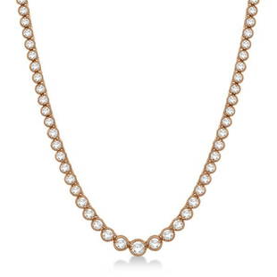Milgrain Eternity Diamond Tennis Necklace 14k Rose Gold (7.05ct): METAL TYPE: 14k Rose Gold ;TOTAL CARAT WEIGHT: 7.05 ;NAME OF CENTER STONE: Diamond ;CENTER STONE SHAPE: Round ;CENTER STONE CLARITY: I1;CENTER STONE COLOR: G-h ;CENTER STONE SETTING: Prong ;CENTER