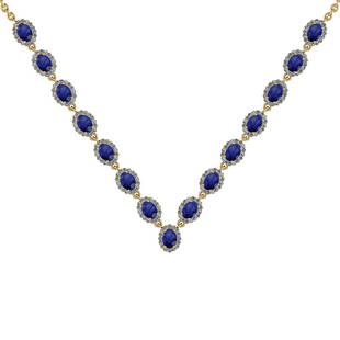 37.75 Ctw SI2/I1 Blue Sapphire And Diamond 14K Yellow Gold Victorian Style: Color Stone Weight : 24.75 Ctw ( 33 Psc Oval Cut ) Center Stone Color :-Blue Sapphire Center Stone Setting : Prong Side Stone Weight Of Ctw 13.00 Ctw Side Stone Color : G-H Stone Clarity : SI2/I1