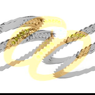 Certified 0.81 Ctw I2/I3 Treated Fancy Yellow And White Diamond 14K Yellow: Center Approx Weight: 0.25 Ctw (Round Cut) Center Color: J-K Center Stone Clarity: I2/I3 Stone Setting: Prong Side Stone 0.56 Ctw Side Stone Color: Treated Fancy Yellow Stone Clarity: I2/I3 Stone