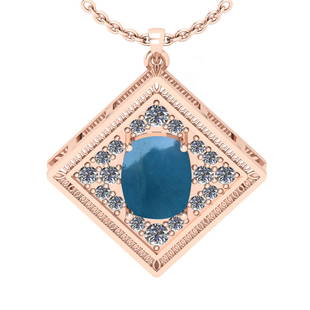 4.83 Ctw SI2/I1 Aquamarine And Diamond 14K Rose Gold Vintage Style Pendant: Color Stone Weight : 3.93 Ctw ( Cushion cabochon ) Center Stone Color : Aquamarine Center Stone Setting : Prong Side Stone Weight Of Ctw 0.90 Ctw Side Stone Color : J-K Stone Clarity : SI2/I1 Stone