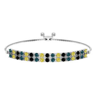 0.54 Ctw I2/I3 Multi Diamond14K White Gold Slide Bracelet: Center Diamond Weight : 0.54 Ctw (Round Cut) Center Diamond Color :- Treated Fancy Blue black yellow diamond Center Clarity : I2/I3 Stone Setting : Prong Metal Weight : Approx 5.80 Gram 14K White