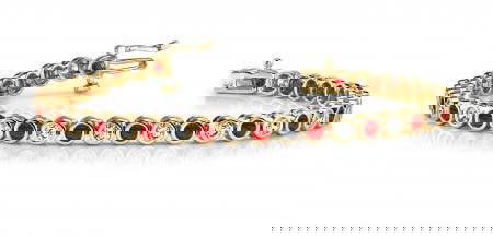 14KT YELLOW GOLD 3 CTW G-H SI2/SI3 CLASSIC ROUND BEZEL SET DIAMOND & GARNET: 14KT YELLOW GOLD 3 CTW G-H SI2/SI3 CLASSIC ROUND BEZEL SET DIAMOND & GARNET TENNIS BRACELET #PAPPS20235v5