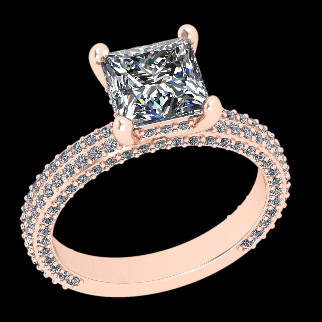 1.87 Ctw SI2/I1 Diamond 10K Rose Gold Engagement set Ring: Center Diamond Weight : 1.00 Ctw (Princess Cut) Center Diamond Color :-J-K Setting : Prong Side Weight Of Ctw 0.87 Ctw Color : J-K Clarity : SI2/I1 Stone Setting : Prong Metal Weight : Approx 5.10 gra