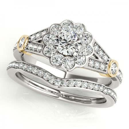 CERTIFIED 18KT TWO TONE GOLD 1.12 CTW J-K/VS-SI1 DIAMOND HALO BRIDAL SET (1 of 1)