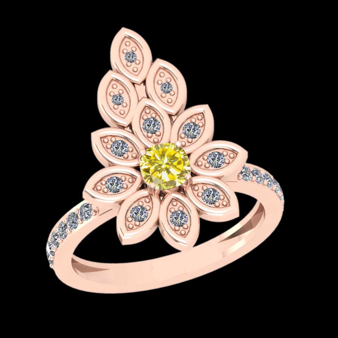 1.01 Ctw Gia certified Natural Fancy Yellow And White Diamond 14K Rose Gold: Gia certified Color Diamond Weight : 0.71 Ctw (Cushion Cut ) Gia certified Center Diamond Color : Natural Fancy Yellow Diamond Stone Clarity : vvs2 Stone Setting : Prong Side Stone Weight Of Ctw 0.30