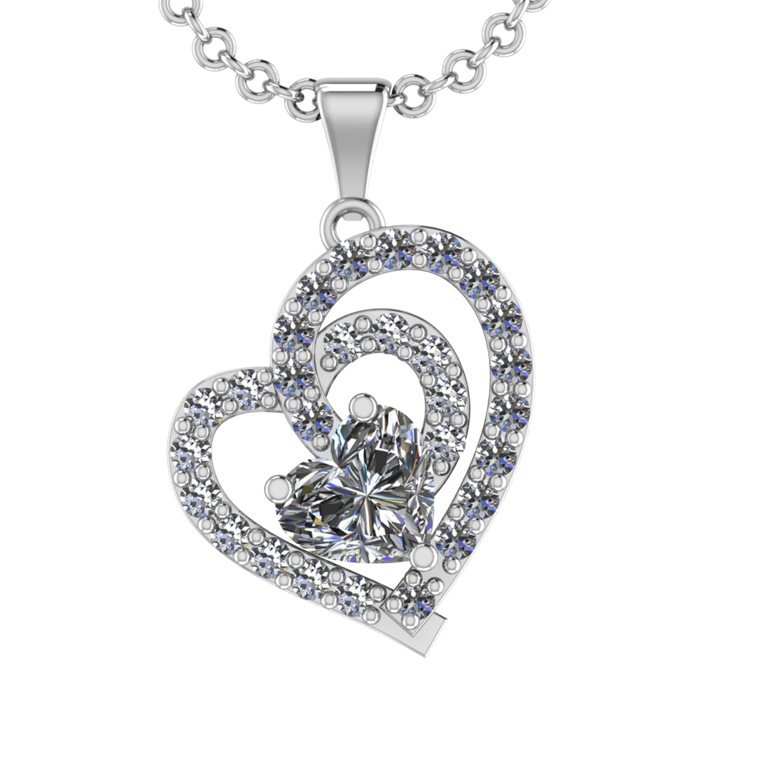 0.48 Ctw Diamond 14K White Gold Style Valentine Day theme Pendant Necklace: Center Diamond Weight : 0.30 Ctw (Heart Cut) Center Color :-I Clarity : SI2 Setting : Prong Side Weight Of Ctw 0.18 Ctw Color : J-K Clarity : SI2/I1 Stone Setting : Prong Metal Weight : Approx 3.70 gr