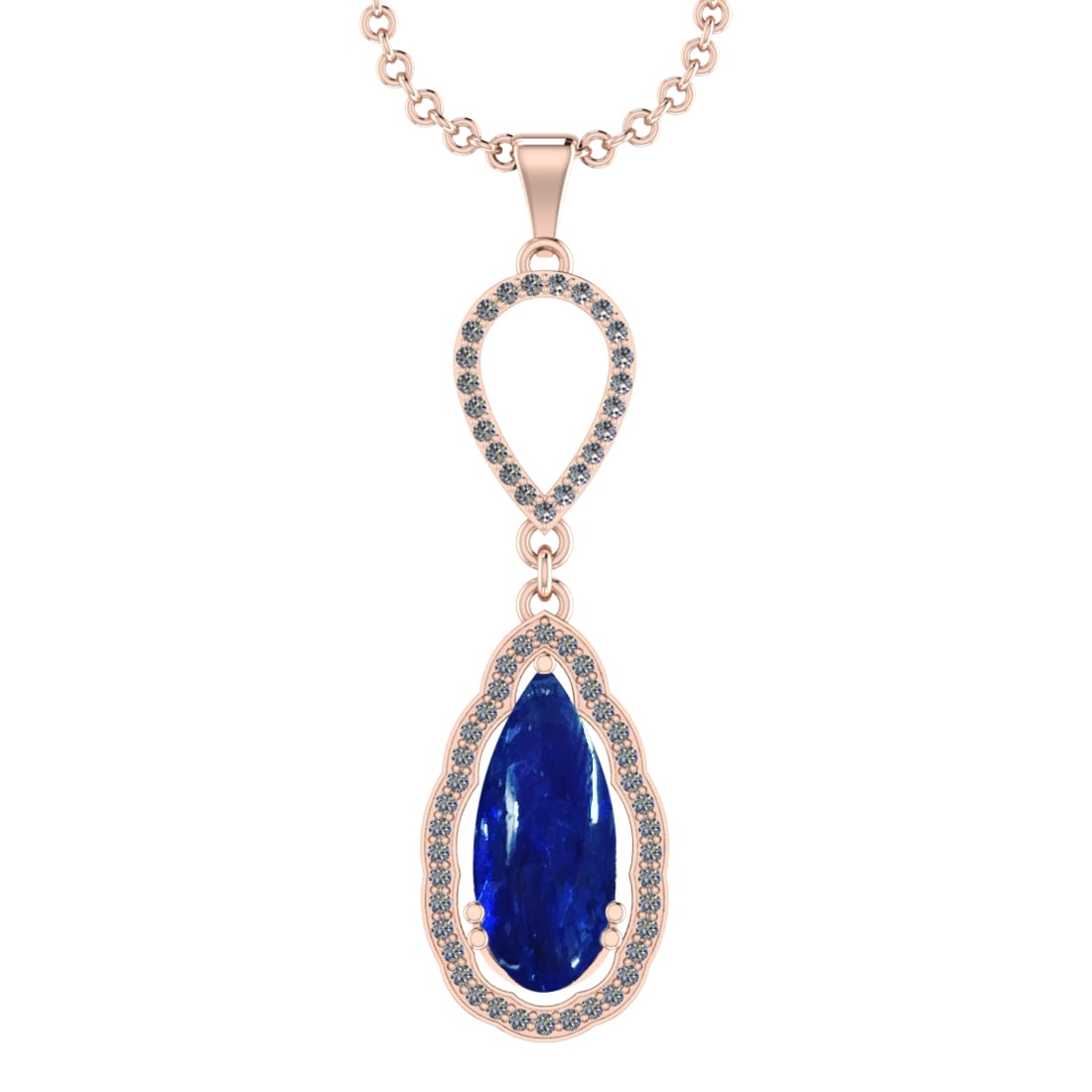 17.56 Ctw VS/SI1 Tanzanite and Diamond Prong Set 14k Rose Gold Pendant: Center Stone Weight : 17.08 Ctw ( Pear Cab) Center Stone Color :-Tanzanite Setting : Prong Side Weight Of Ctw 0.48 Ctw Color : J-K Clarity : VS/SI1 Stone Setting : Prong Metal Weight : Approx 5.80 gra