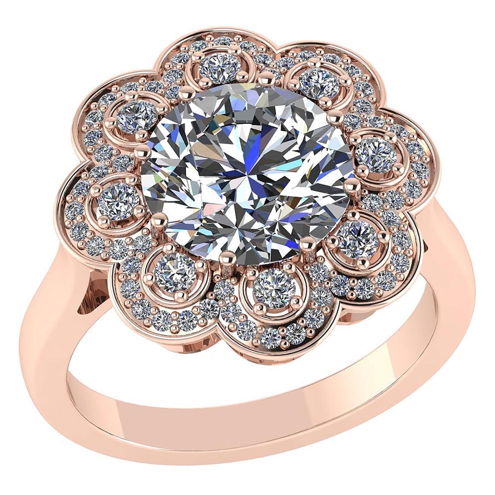 Certified 1.75 CTW Round Diamond 14K Rose Gold Ring: Center Stone 1.00 CTW Round Center Stone Clarity:SI1-SI2 Center Stone Color : White Diamond Stone Setting ;Prong Side Stone Clarity;SI1-SI2 Side Stone Color ; White Diamond G-H Side Stone Setting ;Pro