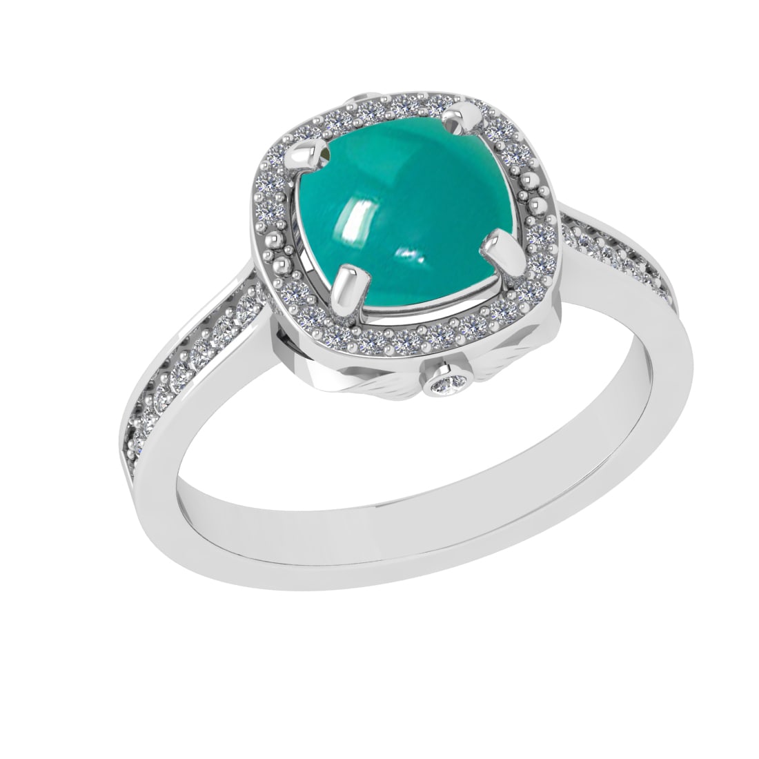 2.05 Ctw VS/SI1 Emerald and Diamond 14K White Gold Engagement Ring: Color Stone Weight : 1.80 Ctw (Round Cab) Stone Color :- Emerald Center Stone Setting : Prong Side Weight Of Ctw 0.25 Ctw Color : J-K Clarity : VS/SI1 Stone Setting : Prong Metal Weight : Approx 4.70