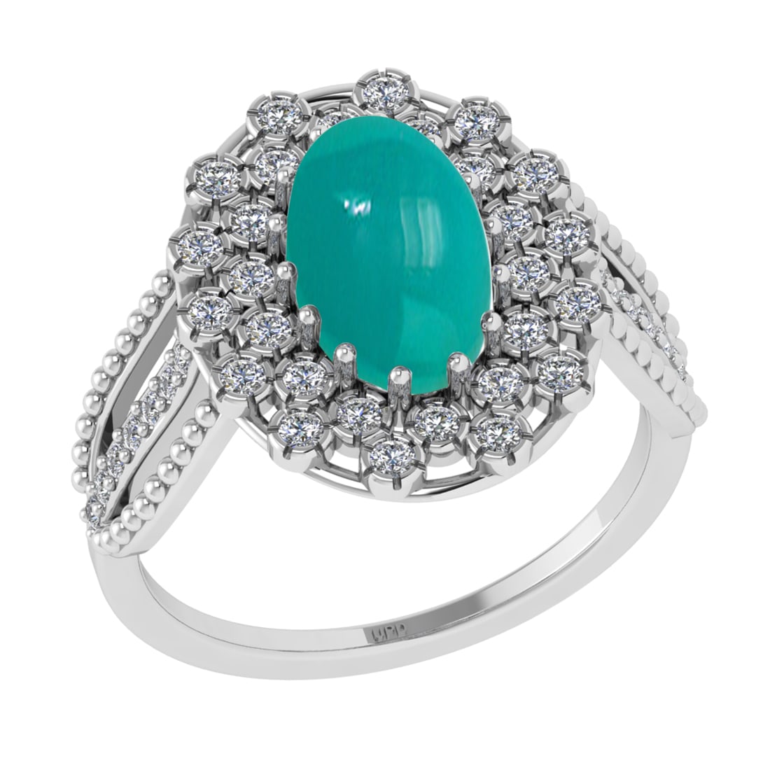 2.74 Ctw VS/SI1Emerald and Diamond 14K White Gold Engagement Ring: Color Stone Weight : 2.24 Ctw (Oval Cab) Stone Color :- Emerald Center Stone Setting : Prong Side Weight Of Ctw 0.50 Ctw Color : J-K Clarity : VS/SI1 Stone Setting : Prong Metal Weight : Approx 4.20 g