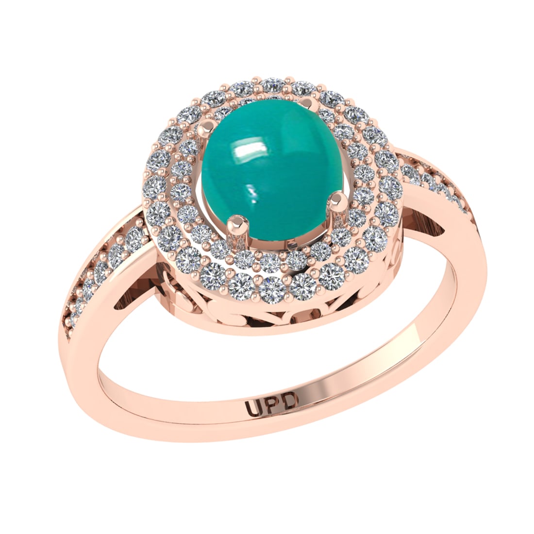 1.55 Ctw VS/SI1Emerald and Diamond 14K Rose Gold Engagement Ring: Color Stone Weight : 1.10 Ctw (Round Cab) Stone Color :- Emerald Center Stone Setting : Prong Side Weight Of Ctw 0.45 Ctw Color : J-K Clarity : VS/SI1 Stone Setting : Prong Metal Weight : Approx 4.40