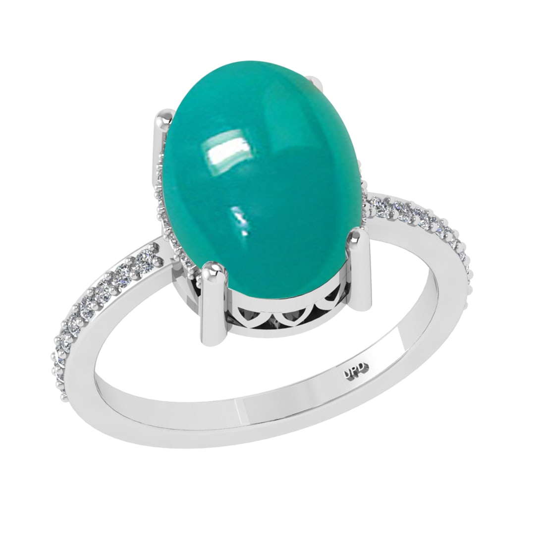 5.31 Ctw VS/SI1 Emerald and Diamond 14k White Gold Engagement Ring: Center Stone Weight : 5.10 Ctw ( Oval Cab) Center Stone Color :-Emerald Setting : Prong Side Weight Of Ctw 0.21 Ctw Color : J-K Clarity : VS/SI1 Stone Setting : Prong Metal Weight : Approx 3.20 gram 1
