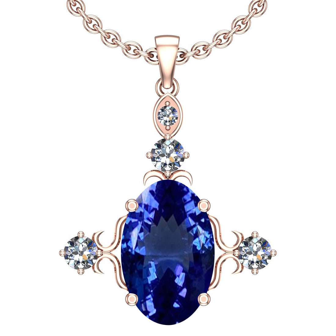 Certified 7.32 Ctw VS/SI1 Tanzanite And Diamond 14k Rose Gold Victorian Sty: Center Stone Approx Weight: 6.97 Ctw (1 Pcs Oval Cut) Center Stone Color: Tanzanite Center Stone Setting: Prong Side Stone 0.35 Ctw Side Stone Color: J-K Stone Clarity: VS/SI1 Stone Setting: Prong