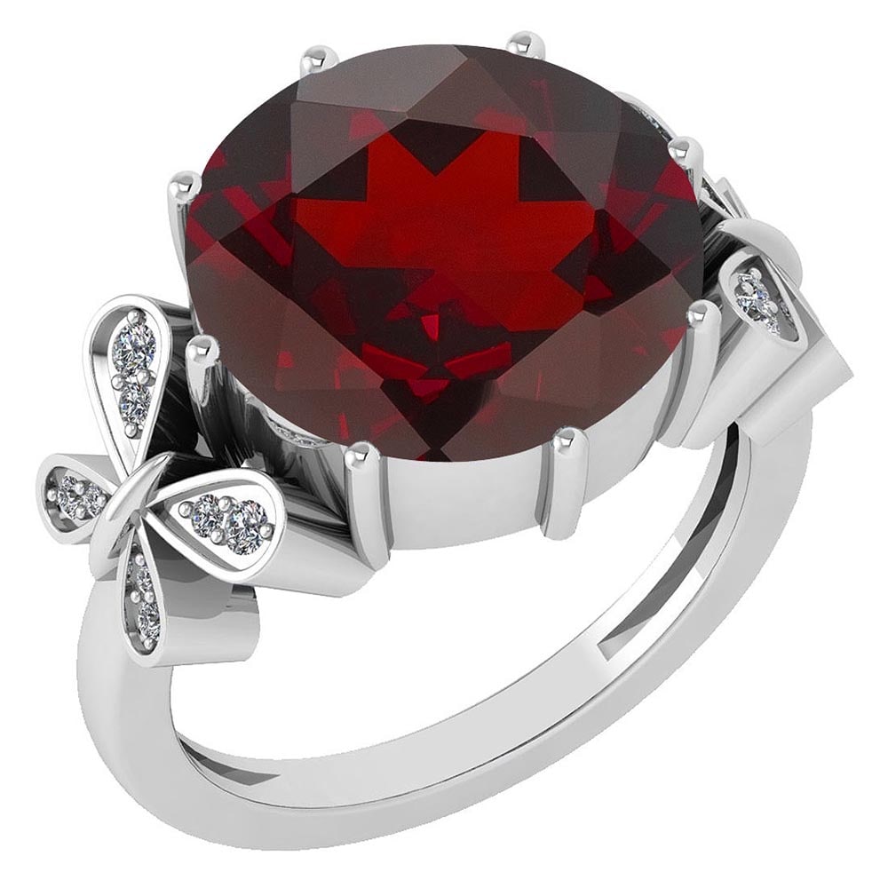Certified 6.20 Ctw Garnet And Diamond VS/SI1 Ring 14K White Gold MADE IN US: Center Stone Approx Weight ; 6.00 Ctw (1 Pcs Round) Center Stone Color: Garnet Center Stone Setting ; Prong Side Stone (16 Pcs Round Cut Diamond VS/SI1) 0.20 ctw Side Stone Color: White G-H Diamond