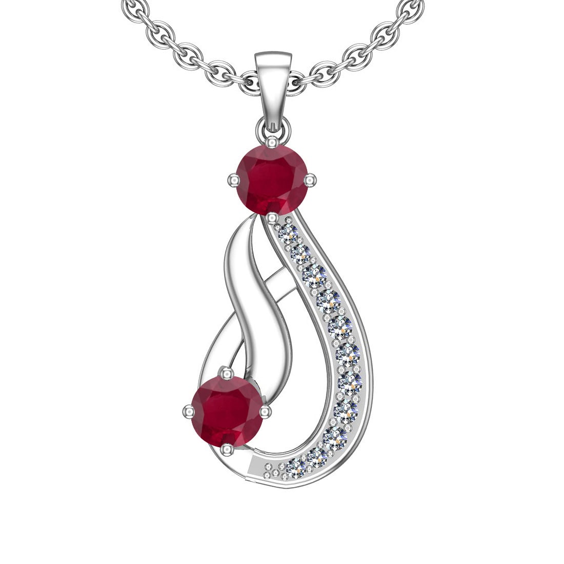 1.23 Ctw VS/SI1 Ruby And Diamond 14K White Gold Vintage Style Necklace: Center Stone Weight: 1.00 Ctw Round Cut Center Stone Color: Ruby Center Stone Setting: Prong Side Stone 0.23 Ctw Side Stone Color: J-K Stone Clarity: VS/SI1 Stone Setting: Prong Metal Weight: 3.20
